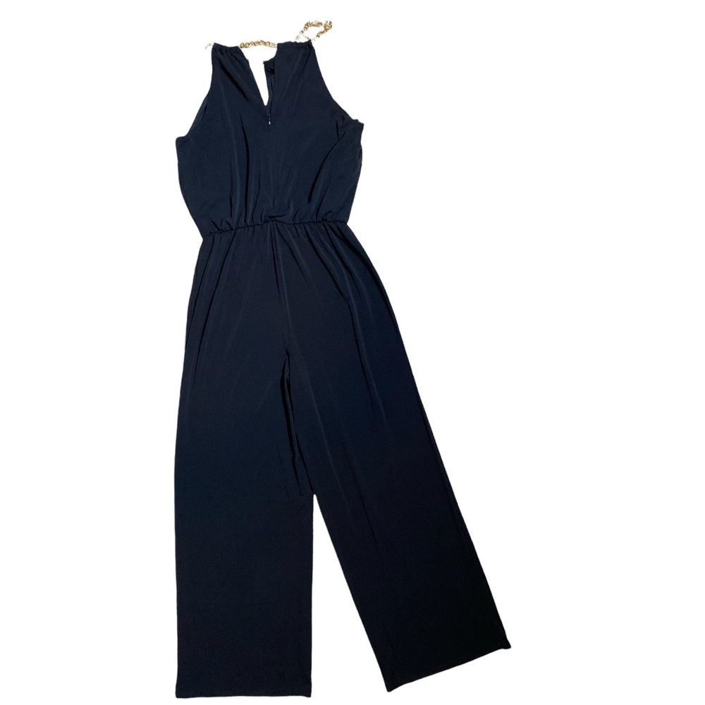 NEW! INC deep black gold chain stretch knit dress wide leg palazzo jumpsuit - Picture 2 of 6